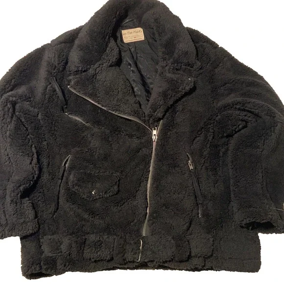 Free People Women's Black Faux Fur Full Zip Cozy Slouchy Moto Jacket Size XL - Picture 3 of 15